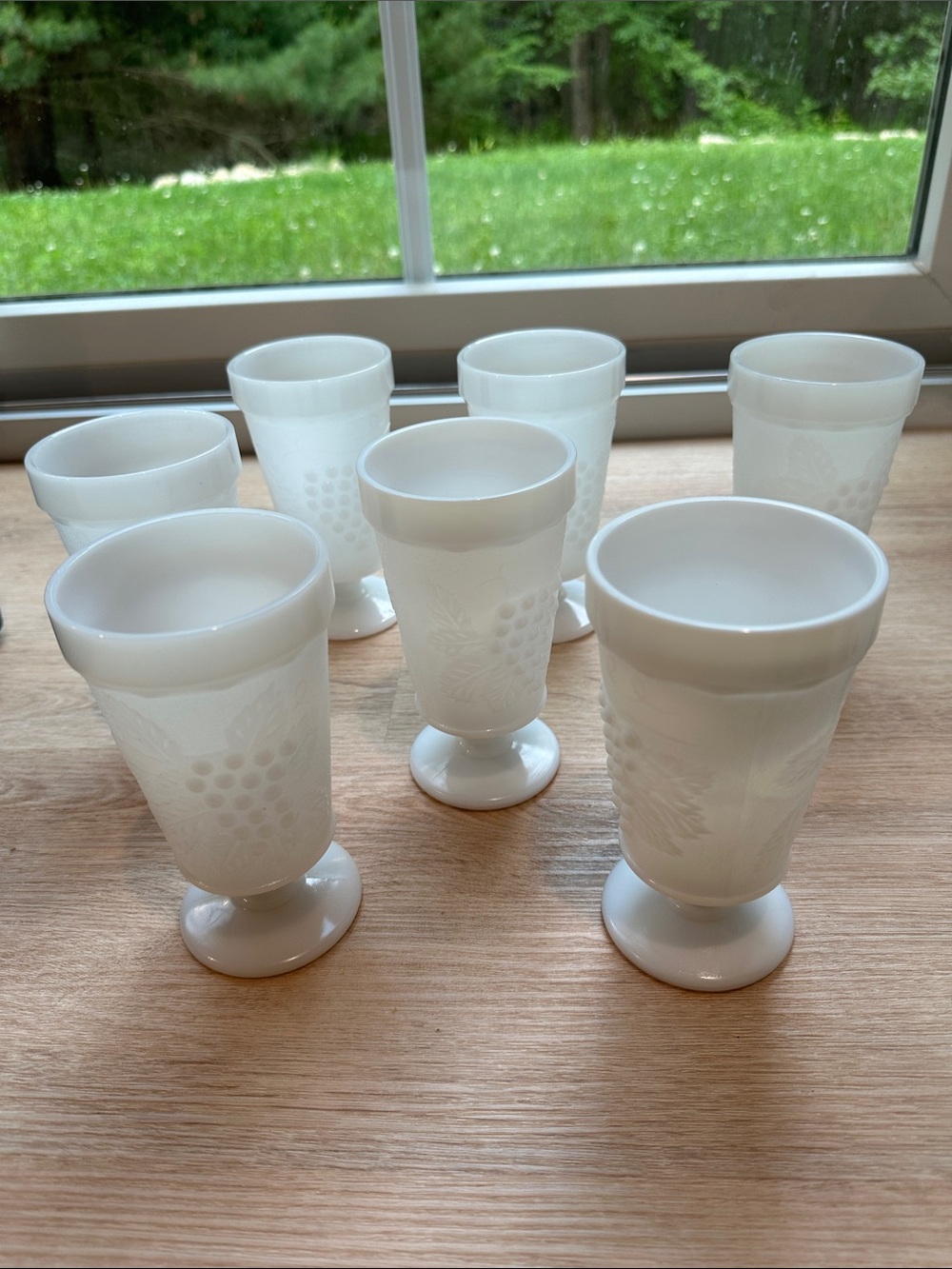 7 Anchor Hocking Milk Glass Stemmed Goblet Glasses Pedestal Cups Grape Vintage